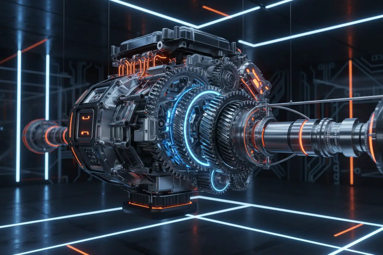 Transmission and drivetrain parts including gearboxes, shafts and power transfer components