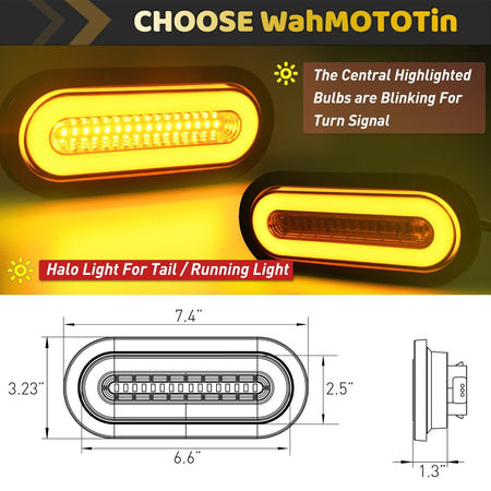 4Pcs 6" Inch Oval LED Trailer Boat Halo Parking Turn Signal Tail Lights Amber...